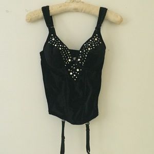 Rhinestone black velour bustier vintage